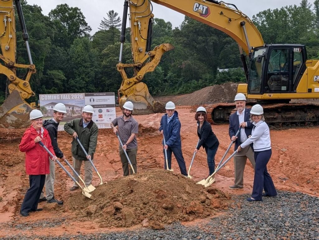 Moss Estates groundbreaking sign and ceremonial shovels at the site of a new 10-home Habitat Broward community in Oakland Park, Florida.